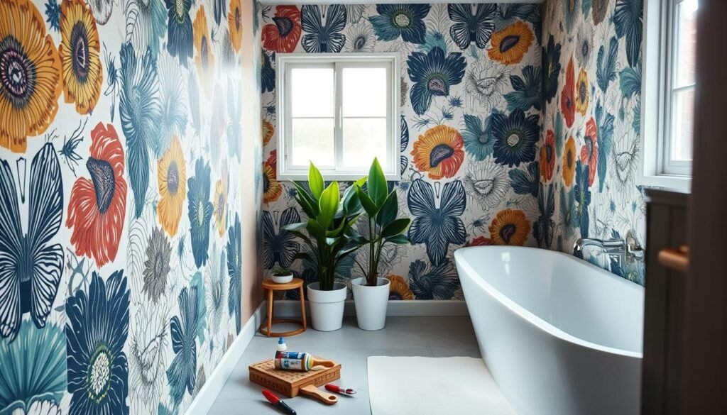 Bathroom wallpaper installation